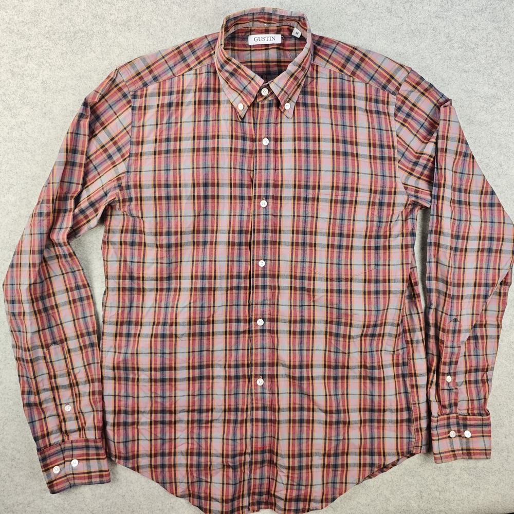 Gustin Shirt Mens Medium Long Sleeve Button Down 100% Cotton USA Lightweight